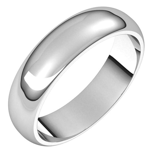 10K White Gold Half Round Wedding Band, 5 mm Wide