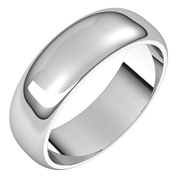 10K White Gold Half Round Wedding Band, 6 mm Wide