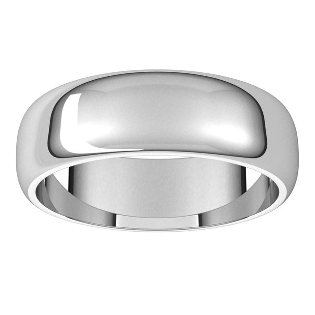 10K White Gold Half Round Wedding Band, 6 mm Wide