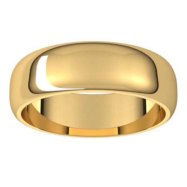 14K Yellow Gold Half Round Wedding Band, 6 mm Wide