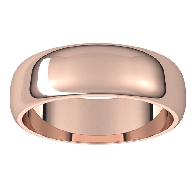 18K Rose Gold Half Round Wedding Band, 6 mm Wide