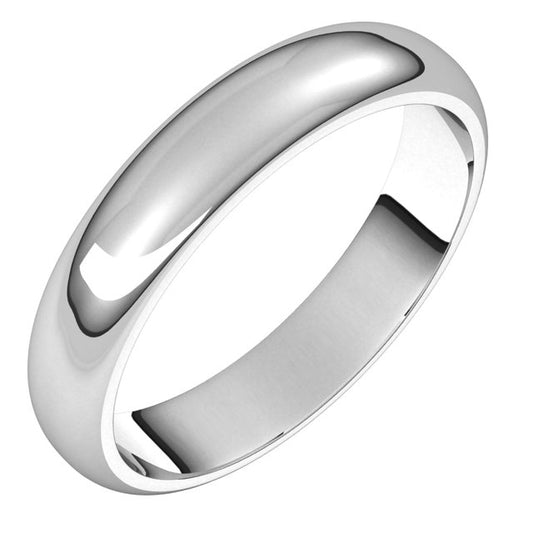 10K White Gold Half Round Wedding Band, 4 mm Wide