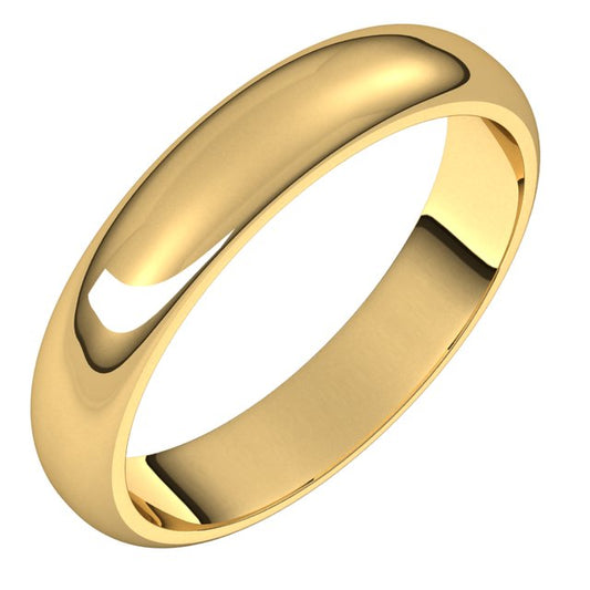 14K Yellow Gold Half Round Wedding Band, 4 mm Wide