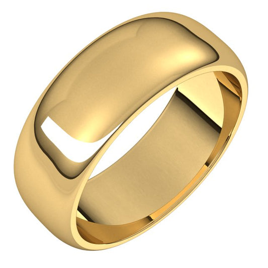 14K Yellow Gold Half Round Wedding Band, 7 mm Wide