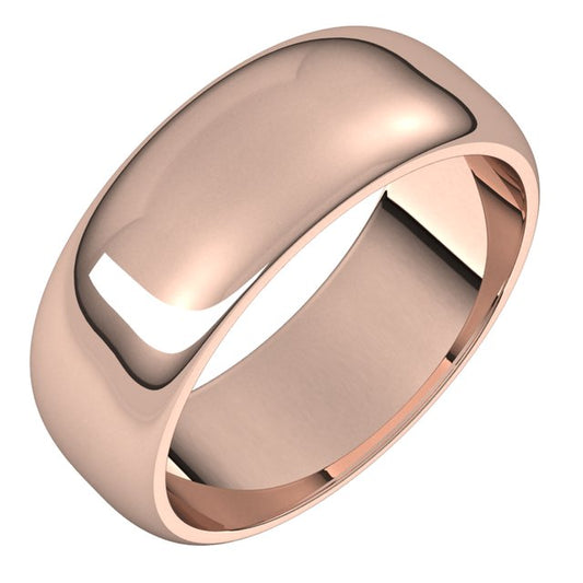 10K Rose Gold Half Round Wedding Band, 7 mm Wide