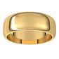 18K Yellow Gold Half Round Wedding Band, 7 mm Wide