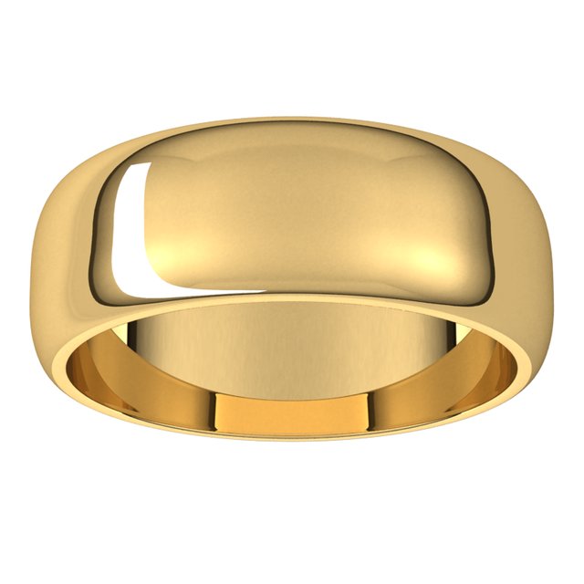 18K Yellow Gold Half Round Wedding Band, 7 mm Wide