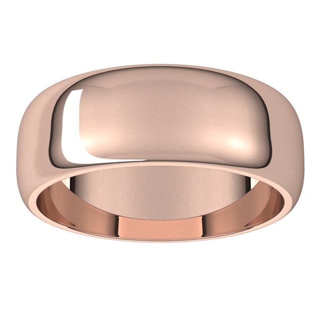 18K Rose Gold Half Round Wedding Band, 7 mm Wide