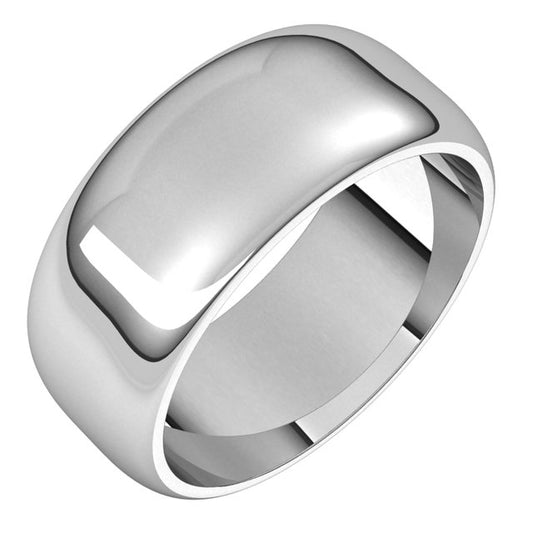 Sterling Silver Half Round Wedding Band, 8 mm Wide