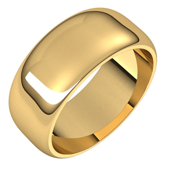 10K Yellow Gold Half Round Wedding Band, 8 mm Wide