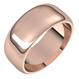 18K Rose Gold Half Round Wedding Band, 8 mm Wide