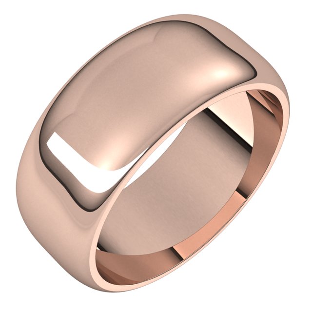 14K Rose Gold Half Round Wedding Band, 8 mm Wide