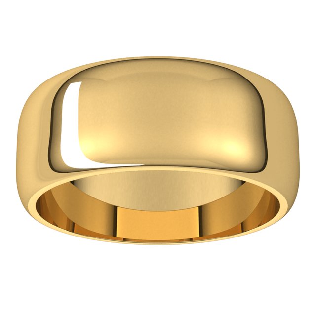 10K Yellow Gold Half Round Wedding Band, 8 mm Wide