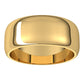 18K Yellow Gold Half Round Wedding Band, 8 mm Wide