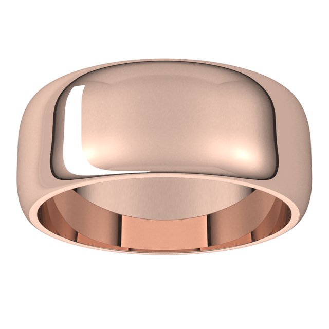 14K Rose Gold Half Round Wedding Band, 8 mm Wide