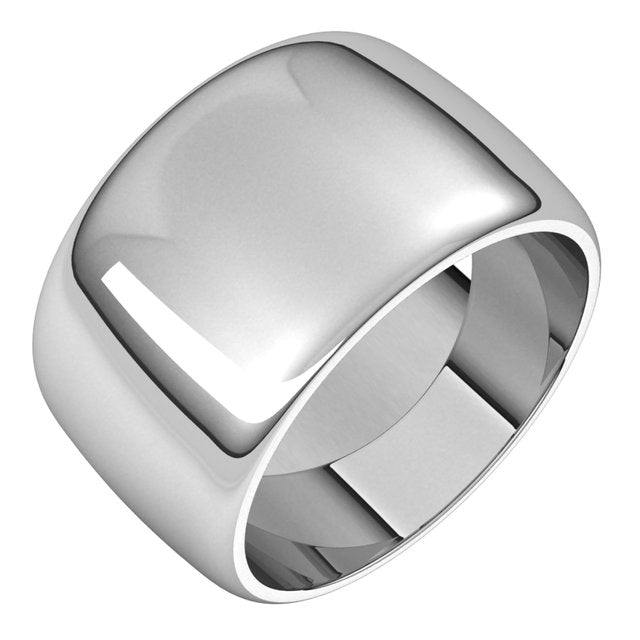 14K White Gold Half Round Wedding Band, 12 mm Wide