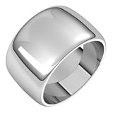 10K White Gold Half Round Wedding Band, 12 mm Wide