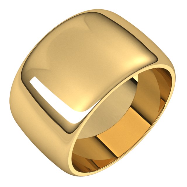 18K Yellow Gold Half Round Wedding Band, 12 mm Wide