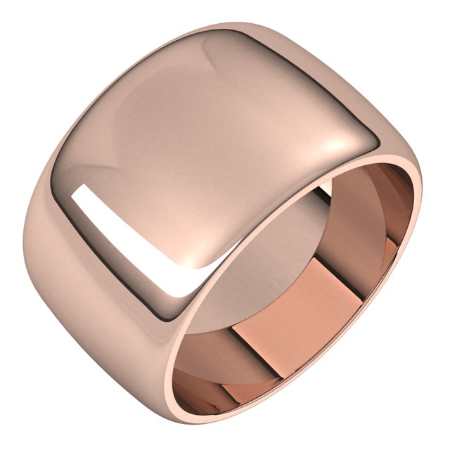 14K Rose Gold Half Round Wedding Band, 12 mm Wide