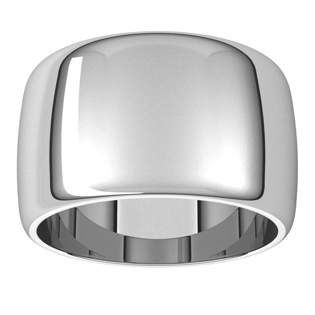 14K White Gold Half Round Wedding Band, 12 mm Wide