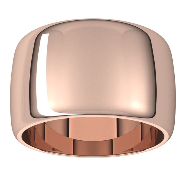 14K Rose Gold Half Round Wedding Band, 12 mm Wide