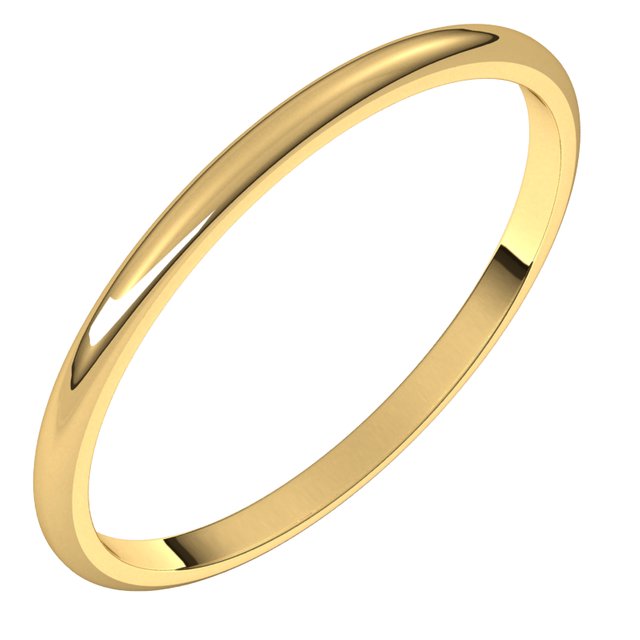 10K Yellow Gold Half Round Light Wedding Band, 1.5 mm Wide