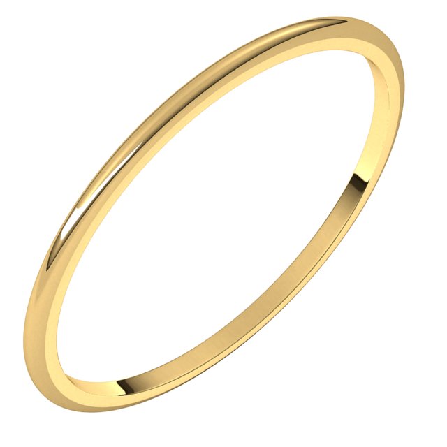 14K Yellow Gold Half Round Light Wedding Band, 1 mm Wide