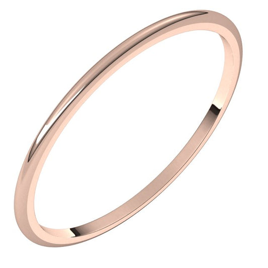 14K Rose Gold Half Round Light Wedding Band, 1 mm Wide