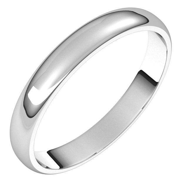 Sterling Silver Half Round Light Wedding Band, 3 mm Wide