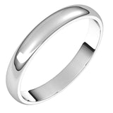 10K White Gold Half Round Light Wedding Band, 3 mm Wide