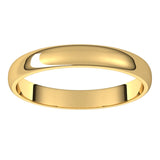 14K Yellow Gold Half Round Light Wedding Band, 3 mm Wide