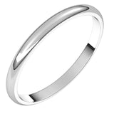 18K White Gold Half Round Light Wedding Band, 2 mm Wide