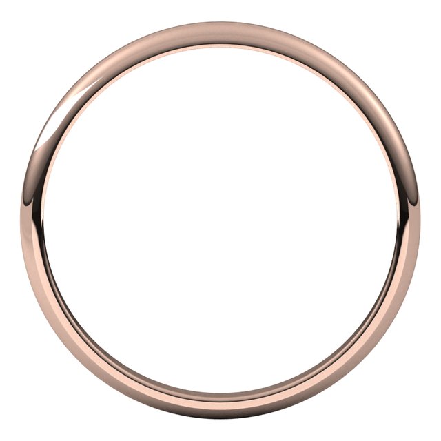 10K Rose Gold Half Round Light Wedding Band, 2 mm Wide