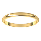 14K Yellow Gold Half Round Light Wedding Band, 2 mm Wide