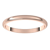 10K Rose Gold Half Round Light Wedding Band, 2 mm Wide