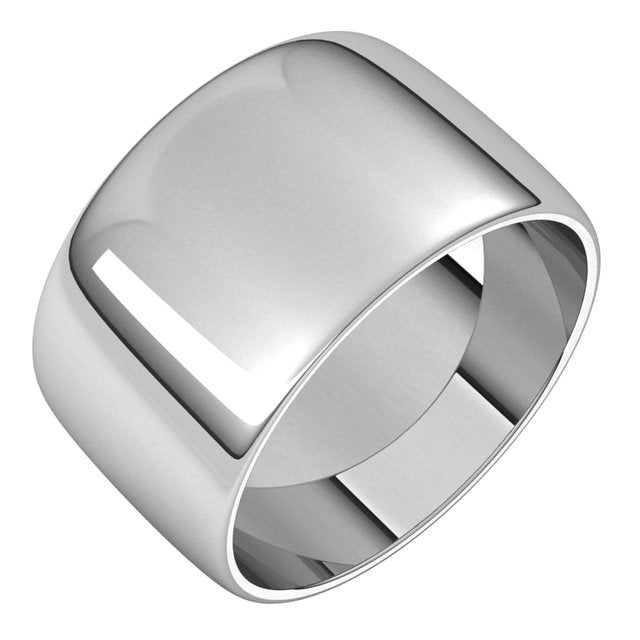 18K White Gold Half Round Light Wedding Band, 11 mm Wide