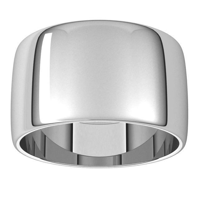 18K White Gold Half Round Light Wedding Band, 11 mm Wide