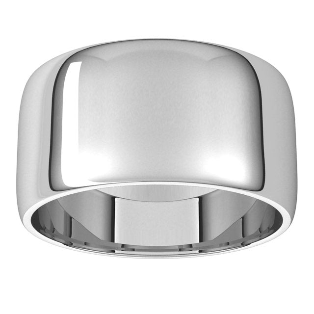 Sterling Silver Half Round Light Wedding Band, 10 mm Wide