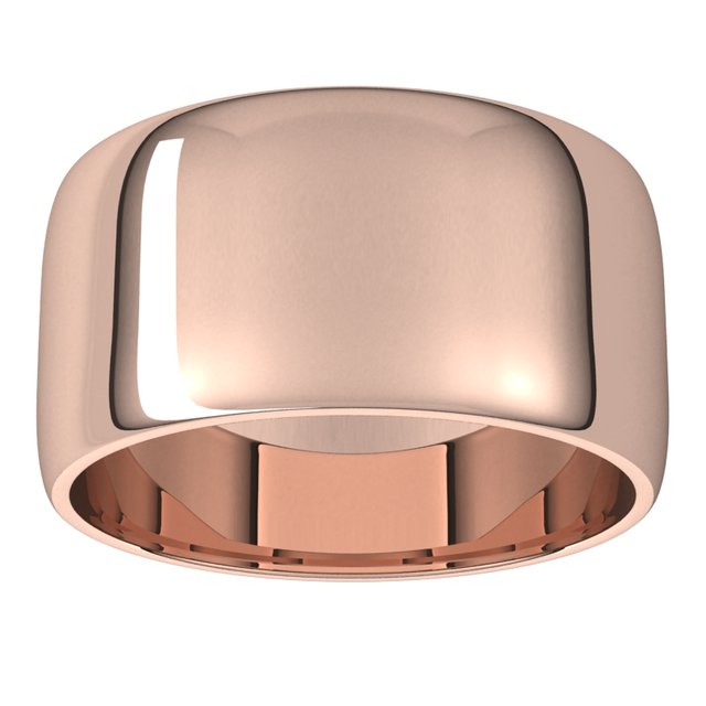 14K Rose Gold Half Round Light Wedding Band, 10 mm Wide