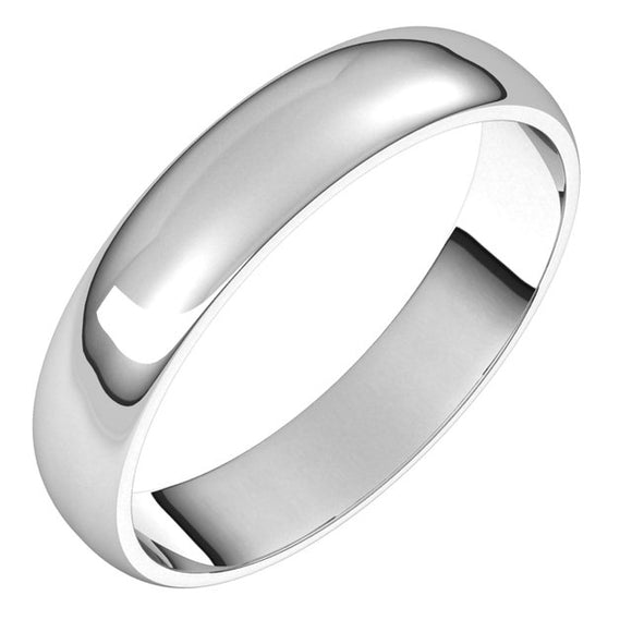 18K White Gold Half Round Light Wedding Band, 4 mm Wide