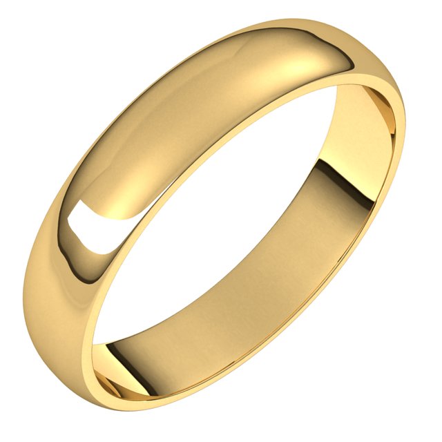 10K Yellow Gold Half Round Light Wedding Band, 4 mm Wide