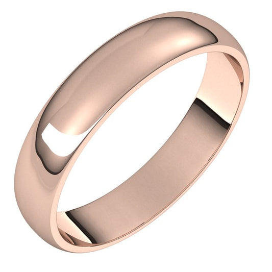 10K Rose Gold Half Round Light Wedding Band, 4 mm Wide