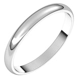 Platinum Half Round Light Wedding Band, 2.5 mm Wide