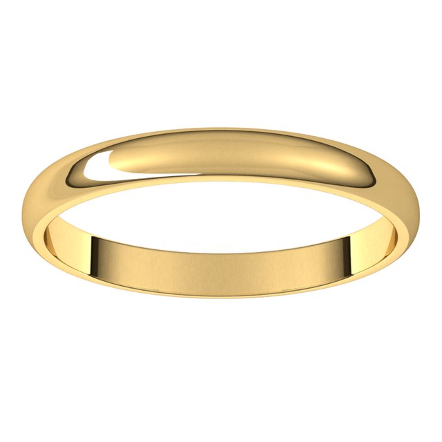 10K Yellow Gold Half Round Light Wedding Band, 2.5 mm Wide