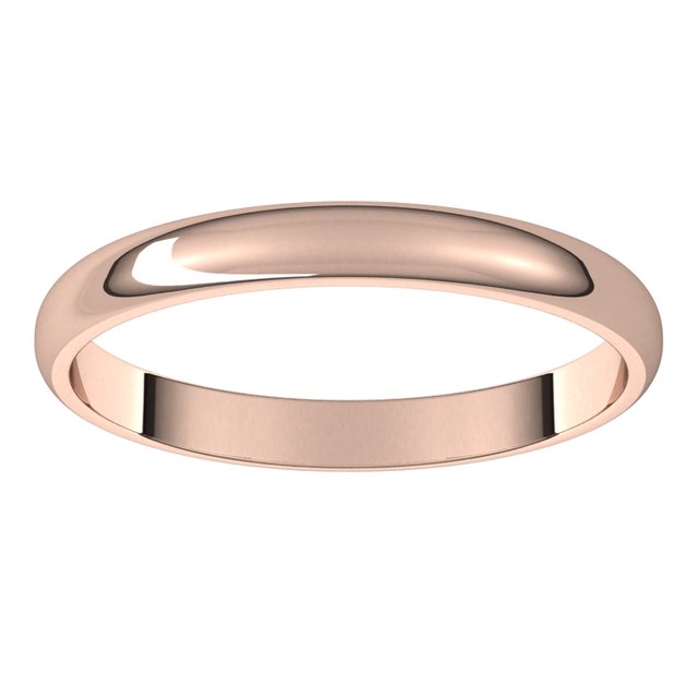 14K Rose Gold Half Round Light Wedding Band, 2.5 mm Wide