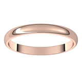 10K Rose Gold Half Round Light Wedding Band, 2.5 mm Wide
