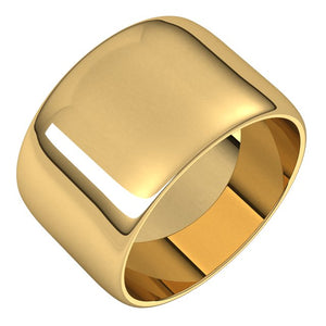 14K Yellow Gold Half Round Light Wedding Band, 12 mm Wide