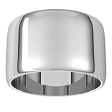 10K White Gold Half Round Light Wedding Band, 12 mm Wide