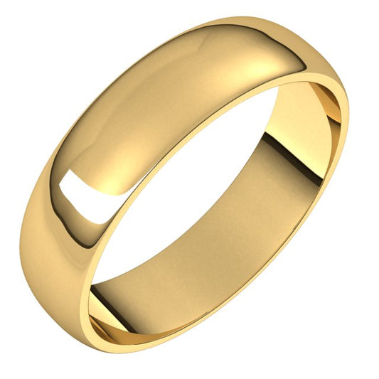 14K Yellow Gold Half Round Light Wedding Band, 5 mm Wide