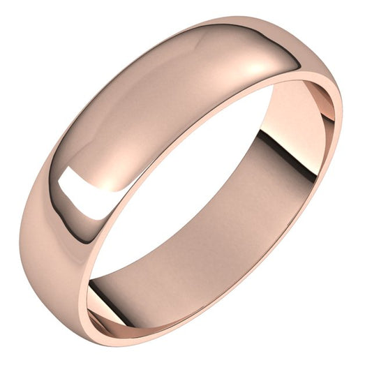 14K Rose Gold Half Round Light Wedding Band, 5 mm Wide